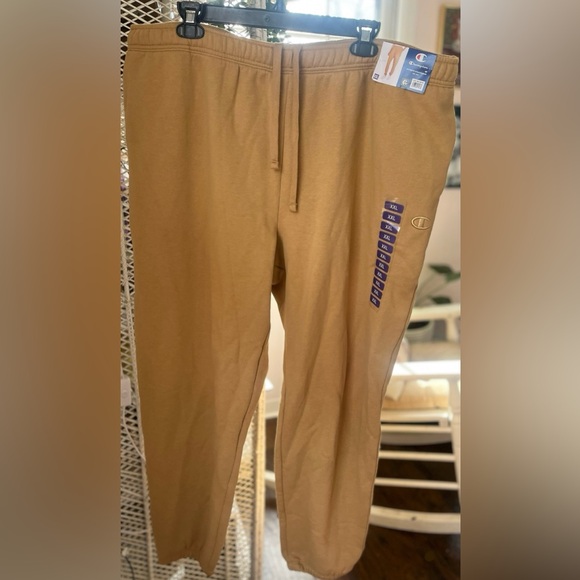 Champion Size XXL Fleece Lined Drawstring Sweatpants Joggers Camel Tan Pockets - Picture 2 of 11